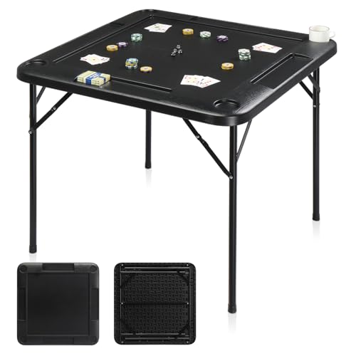 Ktaxon 35" Mahjong Table with 4 Cup Holders and Chip Trays, Black | Domino Folding Square Tables Set Suitable for Indoor & Outdoor Game, Card Poker & Puzzle for 4 Adult Players - color: Black, size: 35"