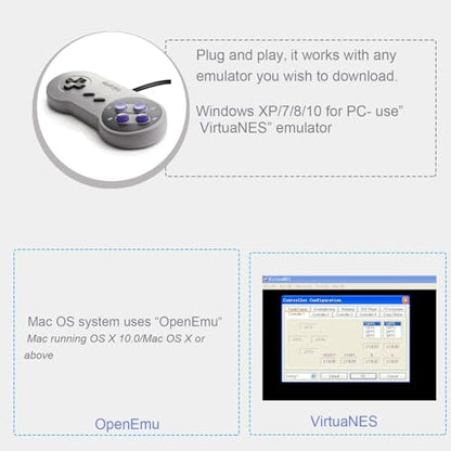 KIWITATA 2X Classic SNES USB Controller for PC Gamings, Retro SNES Wired USB Game Emulator Controller for Windows XP 7 8 11 Mac Raspberry Pi