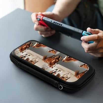Travel Handheld Carrying Case for Switch, Running Brown Horse Travel Storage Holder with Mesh Pocket, Hard Shell Protective Bag with 15 Game Cartridges - color: Design (213)