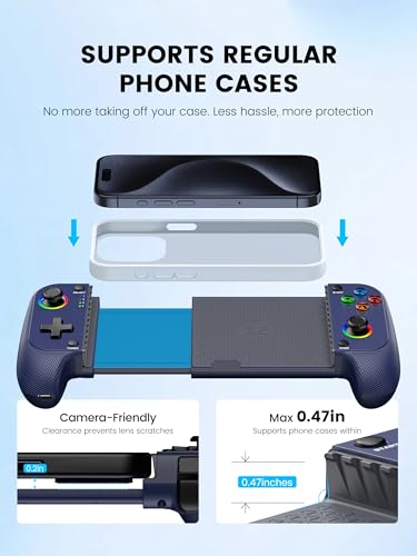 Mocagen MC1 Phone Controller for iPhone & Android – Ergonomic Grip, Low Latency, Case Friendly, Bluetooth Mobile Controller with Hall Effect Joysticks, Portable Travel Companion for Car/Leisure(Blue) - color: Blue