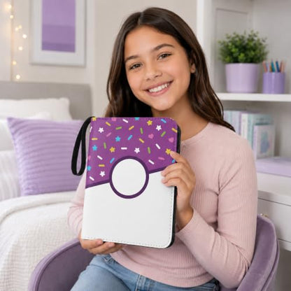 4 Pocket Card Binder 400 Card Holder Album, Purple Donut Trading Cards Holder Zipper Binder for Girl Teen Collection (Purple Donut, 400 Pocket) - color: Purple Donut, size: 400 Pocket
