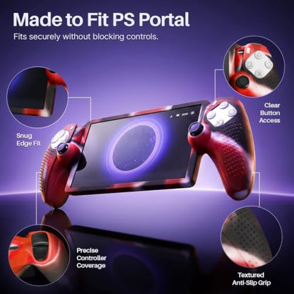 TNP Camouflage Red Silicone Case Cover Compatible with PlayStation Portal | Protective soft-grip shell for steadier handheld play; 1 flexible cover only, console and thumb grips not included - color: Camouflage Red