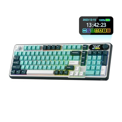 RK ROYAL KLUDGE S98 Wireless Mechanical Keyboard w/Smart Display & Knob | 96% RGB Wireless Gaming Keyboard BT/2.4G/USB-C, Hot Swappable Custom Keyboards, Creamy Sound Silent Computer Keyboard - color: Turquoise Green, size: Linear Silent Switch
