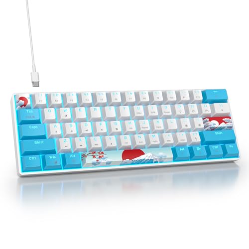 60% Mechanical Keyboard Blue and White, Compact 60 Percent Gaming Keyboard RGB Backlit, 61 Keys Mini Keyboard, USB Wired Office Keyboard for Windows Mac Laptop PC (61 Sea/Red Switches) - color: 61 Sea/Red Switch