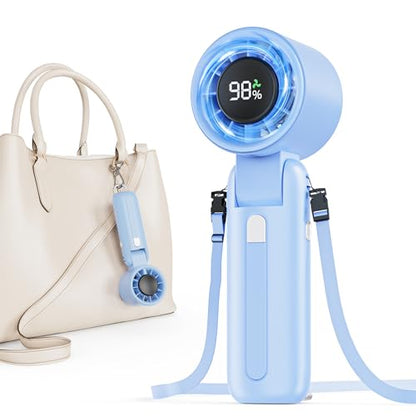 AI Handheld Fan Turbo, 100-Speed Portable Fan Rechargeable, Mini Fan with 12800 RPM Strong Airflow, Foldable 4-in-1 Personal Fan for Travel, Camping, Beach & Office, USB-C & Lightweight & Quiet - color: Blue