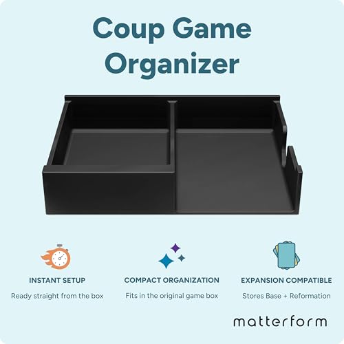 Coup Organizer Insert | Box Storage & Tabletop Card Holder for Coup & Reformation Expansion | Fast Setup Card & Token Tray | Board Game Box Insert Compatible with Indie Card Game Coup