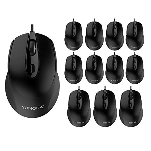 YUMQUA Computer Mice Wired 12 Pack, USB PC Mice Bulk with Cord, Office Home Classroom Silent Optical Corded Mouse with 2 Adjustable DPI, for PC Desktop Computer Mac Laptop - size: 12Pack