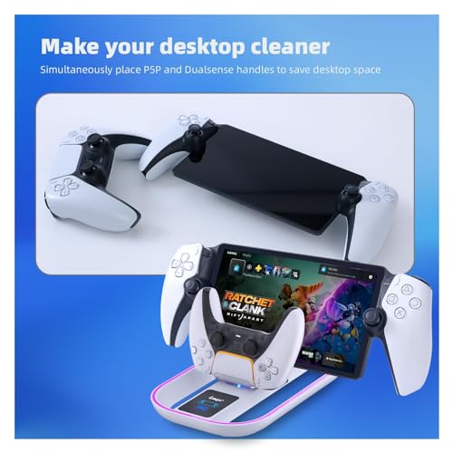 PlayStation Portal Charging Dock - Fast Charge for PS Portal Remote Player & PS5 Controller, RGB Light Effects, LED Indicator, USB-C Cable - Gaming Accessories for PlayStation Portal Setup - style: 2-in-1