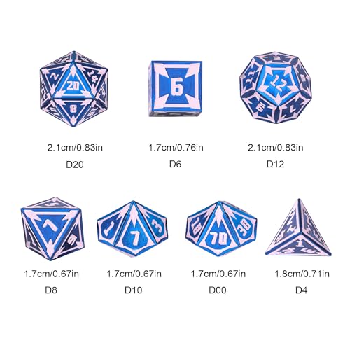 UDIXI Metal Dice Set D&D Heavy Metallic DND Dice Set for Board Game (Blue) | 7-Pieces, Lozenge Pattern, Zinc Alloy Material, Gorgeous Gift Case, DM Gift, for Dungeons and Dragons Role Playing Games - color: Blue