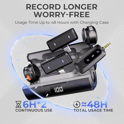 Moman Wireless Lavalier Microphone 3-in-1 Set for iPhone/Android/Camera/Laptop/PC, 48H Video Recording Active Noise Cancellation Lav Mic, Mini Clip/Magnetic Microphones for Lightning/USB-C/3.5mm - size: Coin Combo (For Lightning/USB-C/3.5mm)