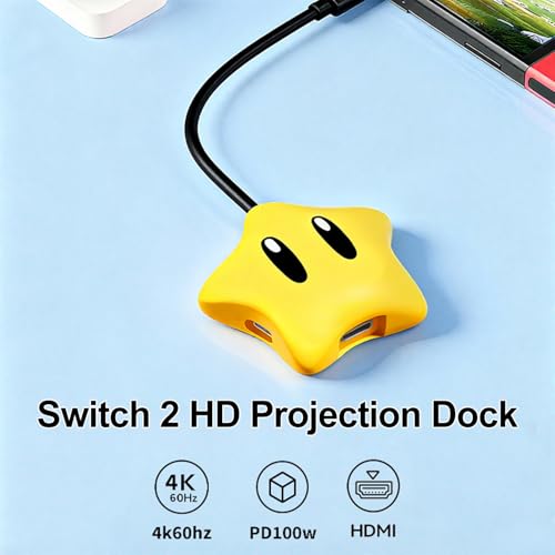RREAKA Star-Shaped HDMI Dock for Switch 1/ OLED/Switch 2, Portable USB-C TV Dock Replacement with 4K@60Hz HDMI, PD 100W Charging, USB 3.0