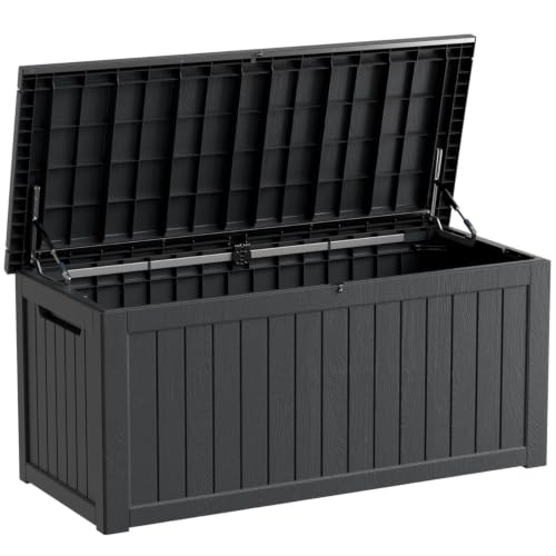 270 Gallon Outdoor Storage Box, Waterproof Resin Deck Container with Lockable Lid, Patio Organizer for Cushions & Garden Tools, Matte Black - color: Black, size: 270GAL