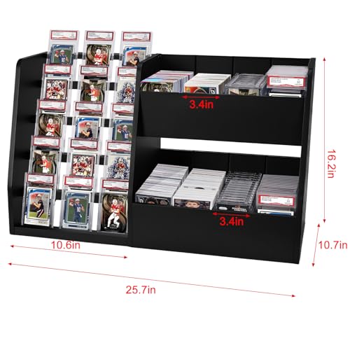 5-Tier Trading Card Display Case Stand- Holds Up to 200 Cards,Wood Sports Graded Card Display,Card Stand for Sports Baseball Cards,Card Game Collection & Show