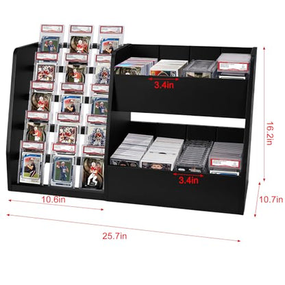 5-Tier Trading Card Display Case Stand- Holds Up to 200 Cards,Wood Sports Graded Card Display,Card Stand for Sports Baseball Cards,Card Game Collection & Show