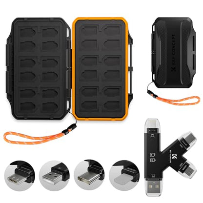 K&F CONCEPT 36 Slots Memory Card Case with 4-in-1 Card Reader | Anti-Shock Card Carrying Storage Case for 24 Micro SD/TF/, 12 SD/SDXC/SDHC Cards - size: For 24 Micro SD(TF)+12 SD+Card Reader