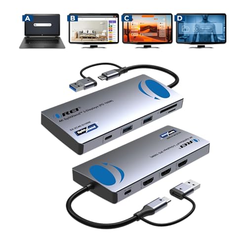 OREI SplitXtend USB C Docking Station Triple Monitor with 3xHDMI Ports, Thunderbolt 4 Dock, HDMI DisplayPort Hub, Dual Monitor HDMI Adapter Extend, USB C Splitter, 100W PD, SD Card Reader, 4K Output | OREI SplitXtend USB C Docking Station Triple Monitor w