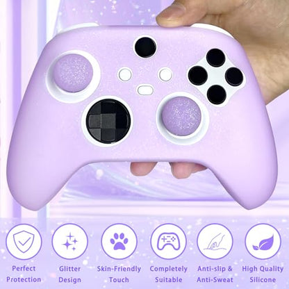 Purple Glitter Anti-Slip Protective Silicone Cover Skin Grips for Xbox Series X/S Controller,8 PCS Glitter Thumb Grips Caps and 2 Grips Caps. - color: Glitter Purple