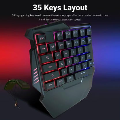 Yunseity One Handed Gaming Keyboard, G7 35 Keys RGB Mechanical Gaming Keypad with Wrist Rest, Wired USB Mini Ergonomic Customizable Keyboard for PC Esports