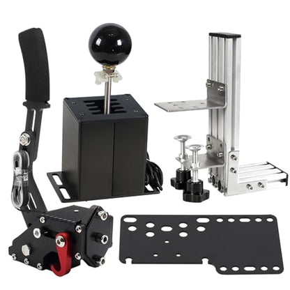 PC USB Simulator Shifter 64 Bit Handbrake with Clamp L Shape Lever Kit Compatible with G29 G27 G25 G920 T300RS/GT Steering Wheel Sequential H Gear Shifter Compatible with ATS ETS Dust WRC Sim Racing Games 6+R Black