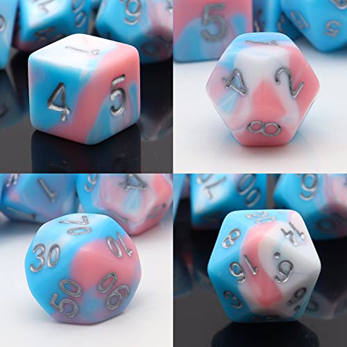 PJOY DND Dice Set 7PCS Blue Pink White D&D Polyhedral Dice with Velvet Dice Bag for Role Playing Dice Games Compatible with Dungeons and Dragons (Pastel Paradise) - color: Pink White Blue