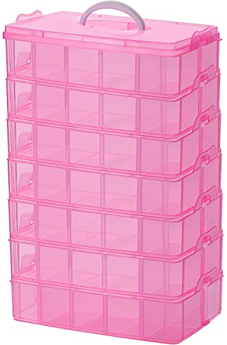 Sooyee 7 Layers Stackable Storage Container, 70 Adjustable Compartments Stackable Storage Container for Kids Toys, Art Crafts, Jewelry, Supplies, Mini Case & Letter Sticker Included,Pink - color: Pink, size: 7 Tier