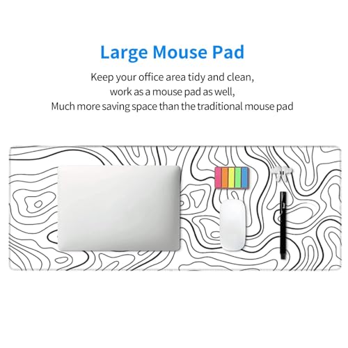 Large Gaming Mouse Pad Desk Mat, White Topographic Contour Extended Keyboard Mouse Pad Mousepad with Non-Slip Base and Stitched Edge Mouse Mat Desk Pad Mouse Pads for Desk Home Office, 31.5 x 11.8 - color: Topographic Contour White