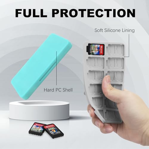 FYY Nintendo Switch Game Case Holder for Switch 2 Cartridge, Mint Green | 24 Game Card Slots & 48 Micro SD Card Slots, Hard Shell, Silicone Lining - color: B-Mint Green