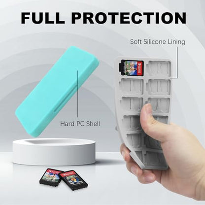 FYY Nintendo Switch Game Case Holder for Switch 2 Cartridge, Mint Green | 24 Game Card Slots & 48 Micro SD Card Slots, Hard Shell, Silicone Lining - color: B-Mint Green