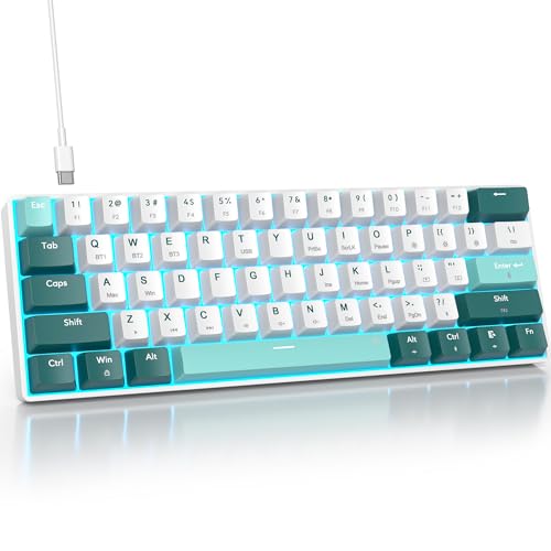 surmen Wireless Keyboard 60% Gaming Keyboard 60 Percent, Hot Swappable RGB Mini Bluetooth BT5.0/USB-C Mechanical Keyboard with Software for Windows Mac Laptop (Gateron Red, Green 61) - color: Green 61-Red Switch