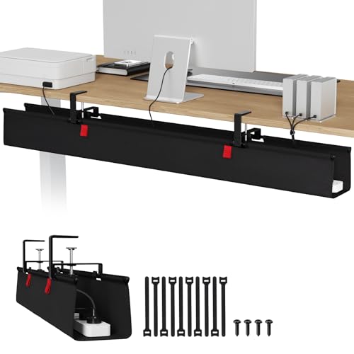 Univivi No Drill Under Desk Cable Management Tray, 48" Cord Organizer for Table, Clamp/Screw Mount Desk Cable Management, Premium Fabric Cable Management Tray for Office, Home (Extra Large) - color: Black, size: 48"L x 5.5"W