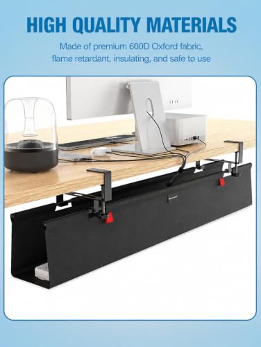 No Drill Under Desk Cable Management Tray, 90cm Cord Organizer for Table, Clamp/Screw Mount Desk Cable Management