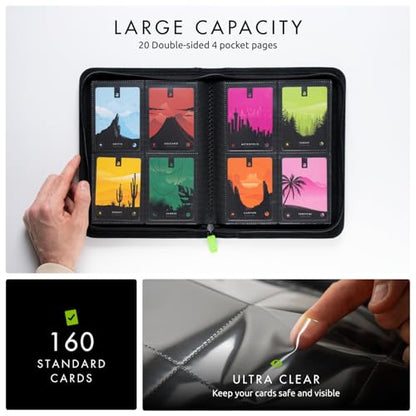 Vault X 4 Pocket Zip Binder, 160 Cards, Exo-Tec Material, 20 Side-Loading Pages (Black) - color: Black