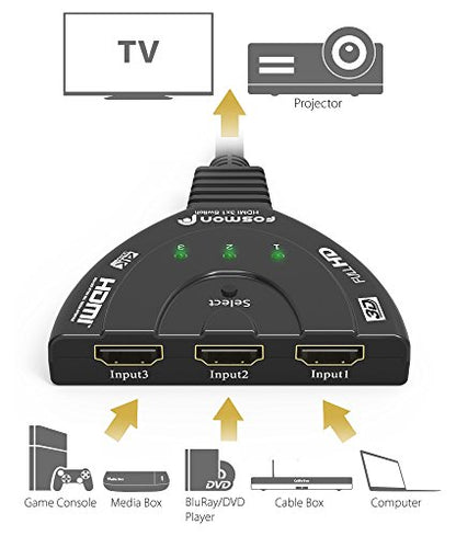 Fosmon 4K HDMI Switch, 3 Port HDMI Switcher with Pigtail Cable, Supports 30Hz, HDCP, Ultra HD for HDTV, PS5, Xbox, Fire Stick (Pack of 2) - size: 4k@30Hz (Pack of 2)