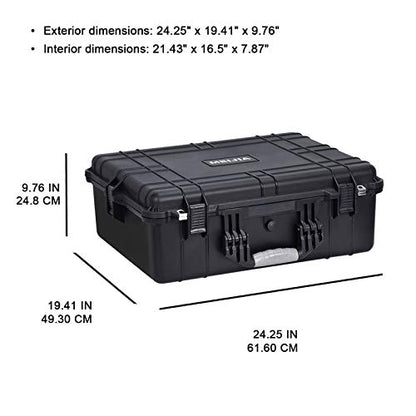 MEIJIA All Weather Waterproof Hard Camera Case,Hard Case with Customizable Fit Foam,Fit Use of Drones,Camera,Equipments,Pistols,Elegant Black (Black, 24.25"X19.43"X8.68") - size: 24.25"X19.43"X8.68"