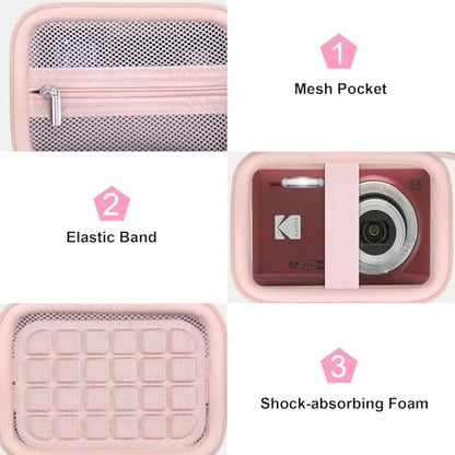 Canboc Hard Case for KODAK PIXPRO FZ55/ FZ45/ FZ43/ FZ53 16MP Digital Camera, Vlogging Camera Bag, Zipper Mesh Pocket fit Cable, SD Card, Pink (Case Only) - color: T-Pink