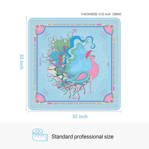 KUNTE Mahjong Mat, Light Blue, 32"x32" | Non-Slip, Quiet, Waterproof, Foldable, For American Mahjong - color: Light Blue