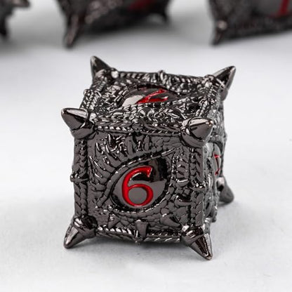 Black Metal DND Dice Dragon Eye Metal Dice Set D&D for Tabletop Game | Leather Storage Bag, DM Gift, for Dungeons and Dragons Role Playing Games - color: Dragon-black Red