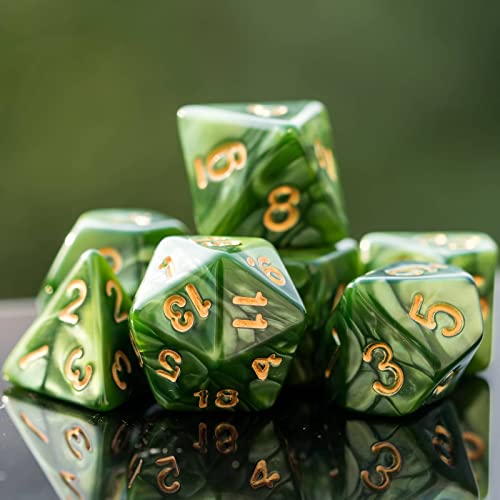 7-Die DND Dice Set Polyhedral Dice Set with a Leather Dice Bag, D&D Dice Set for RPG Table Games (Green) - color: Green