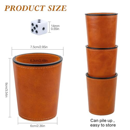 Felt-Lined PU Leather Dice Cup Set, 6 Quiet Dice Shaker Cups with 36 Dices for Bar Party Yahtzee Farkle Games, Brown - color: Brown#dice Cup Set