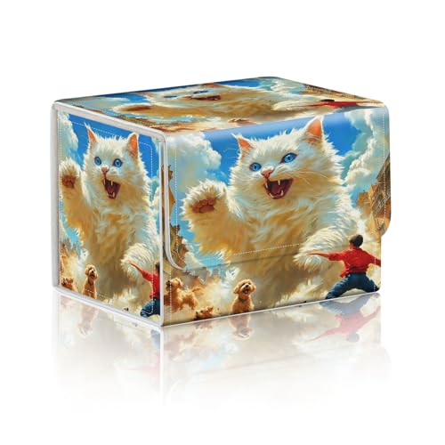 Trading Card Storage Box, Holds 100+ for MTG Cards, Premium PU Leather with Magnetic Closure, Giant White Cat And A Boy Durable Deck Box for Magic the Gathering, Trading Card Games - color: Giant White Cat And A Boy