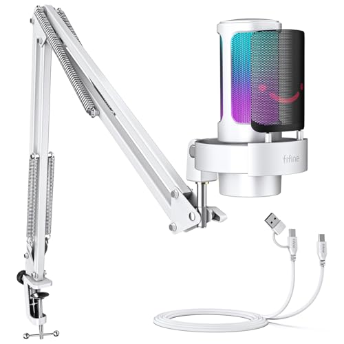 FIFINE A8TW USB Gaming Microphone Kit, Condenser Mic for Podcast Streaming | Quick Mute, Gain Knob, RGB Control, Headphone Jack, Boom Arm, Shock Mount, Pop Filter, for PC PS5 Discord Twitch - size: A8TW-Boom Arm