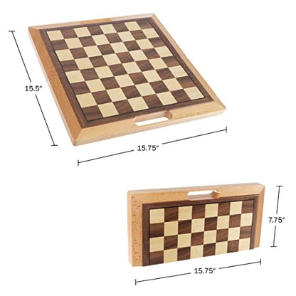 3-in-1 Chess, Backgammon, and Checkers Set – Wooden Board Game Set Folds for Practical Storage and Transport – Travel Board Games by Trademark Games - style: 3-in-1