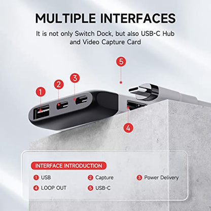 Hagibis Switch Video Capture Card Portable Switch Dock for Nintendo Switch/iPhone 16 15 Pro Max Live Streaming Gaming USB 3.0 1080P 60Hz Video Recorder, Quest 3 with 4K HDMI(White MS2130 Chip)