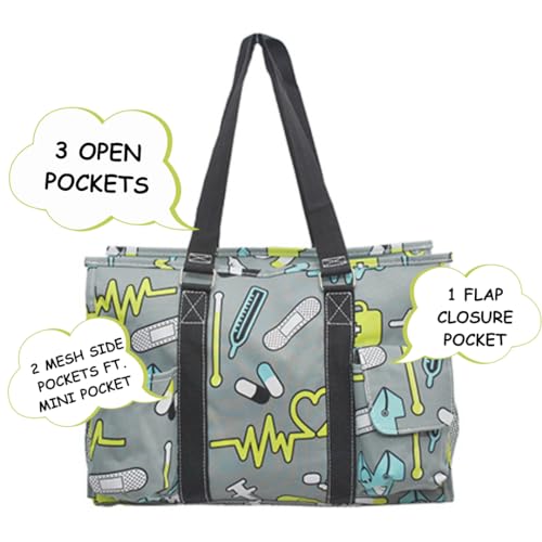NGIL Utility Water Resistant Tote Bag | Work Tote for Women, Nurse Bag, Teacher's Choice Purse, Gym Bag, Everyday Organizer Top Zipper Closure - color: Nurse Theme -Black