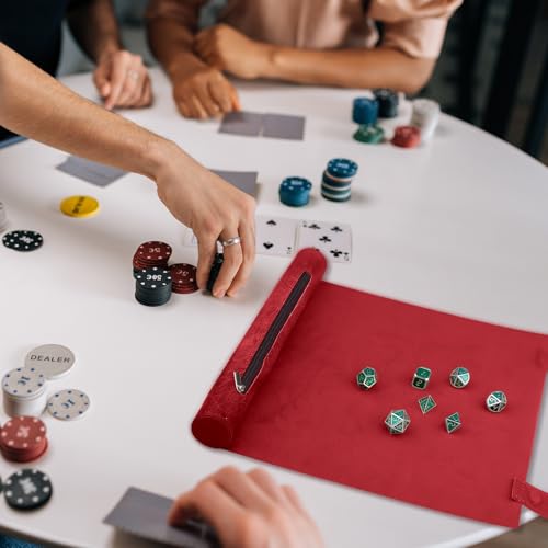 SIQUK 2 Pieces Magnetic Dice Mat Tray Rolling Mat with Zipper PU Leather Folding Scroll Dice Holder for D&D RPG Games (Red, Black) - color: Red, Black
