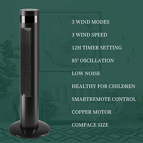 Antarctic Star Tower Fan Portable Electric Oscillating Fan Quiet Cooling Remote Control Standing Bladeless Floor Fans 3 Speeds Wind Modes Timer Bedroom Office (36 inch, Black) | Quiet Cooling Remote Control Standing Bladeless 3 Speeds Wind Modes Timer for