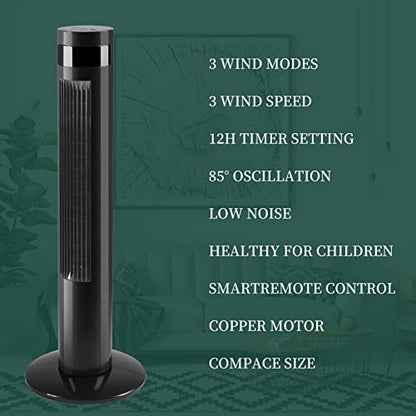 Antarctic Star Tower Fan Portable Electric Oscillating Fan Quiet Cooling Remote Control Standing Bladeless Floor Fans 3 Speeds Wind Modes Timer Bedroom Office (36 inch, Black) | Quiet Cooling Remote Control Standing Bladeless 3 Speeds Wind Modes Timer for