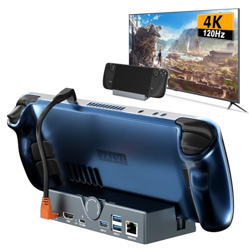 Steam Deck Dock - USB C Docking Station with Adjustable Stand, 100W PD Charging Dock with 4K@120Hz HD,Gigabit Ethernet,3 USB 3.0 Port, for Steam Deck OLED/ROG Ally/Legion Go S