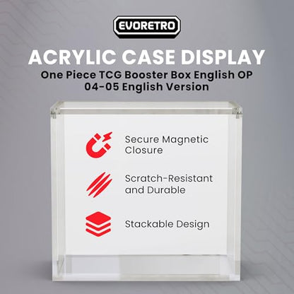 Acrylic Display Case Compatible with One Piece TCG Booster Box + 5 Clear PET Protector Cases Bundle