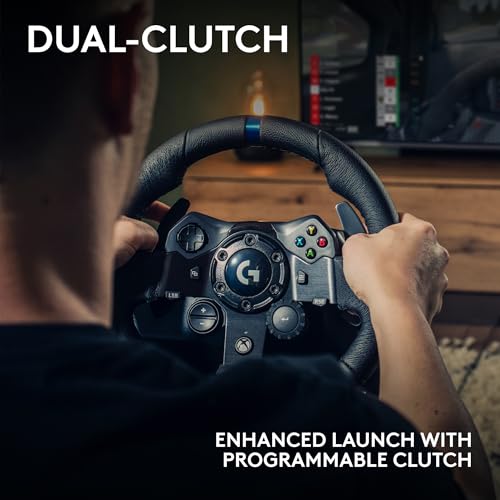 Logitech G923 Racing Wheel and Pedals for Xbox X|S, Xbox One and PC Featuring TRUEFORCE up to 1000 Hz Force Feedback, Responsive Pedal, Dual Clutch Launch Control, and Genuine Leather Wheel Cover - style: Xbox|PC
